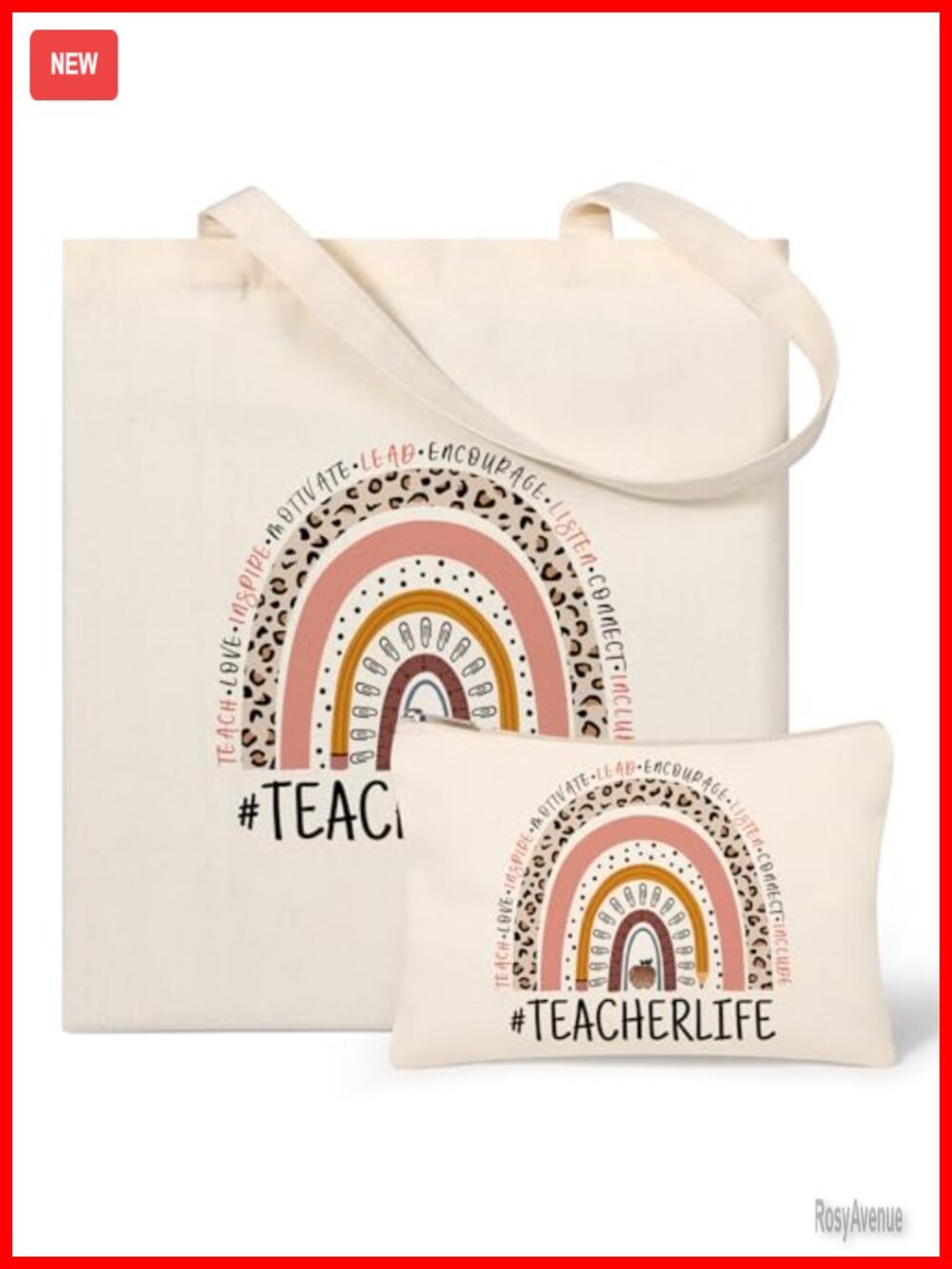 Cotton Canvas Tote Bag & Cosmetic Bag Set Teacher Appreciation Gift